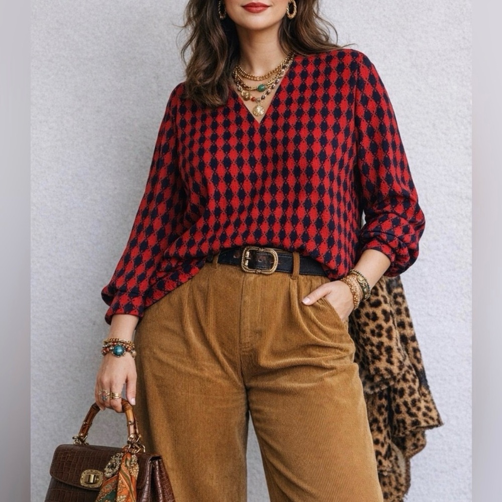Arlene Andrews Vintage Wool Jacquard Blouse Fits Modern size 12 (Tagged 14)
